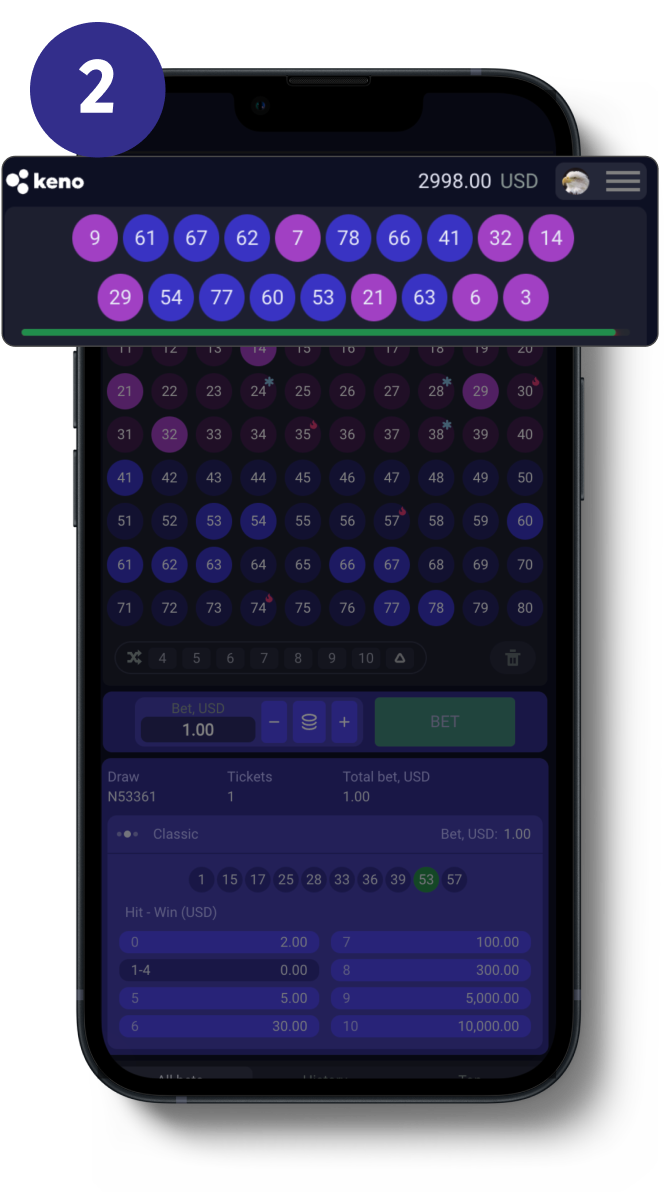 Multi Keno gameplay screenshot